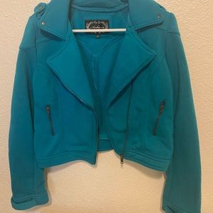 Teal Fabric Bomber Jacket